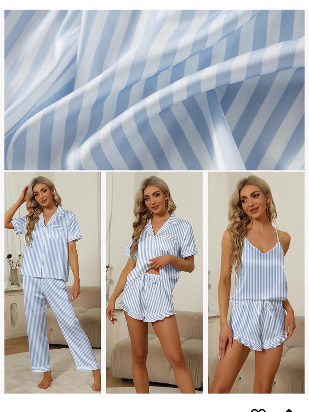 Amazon Light Blue & White Striped 4-Piece Women's Pajama Set - Picture 2 of 6